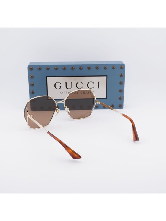 Gucci GG0818SA 002 Geometric Sunglasses - Gold / Brown main image 9